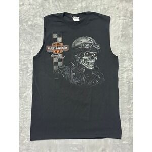 Harley Davidson Skull Biker Sleeveless T Shirt Men's Medium Black Genuine Speed